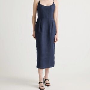Quince Navy 100% Linen Midi Dress – Size Large